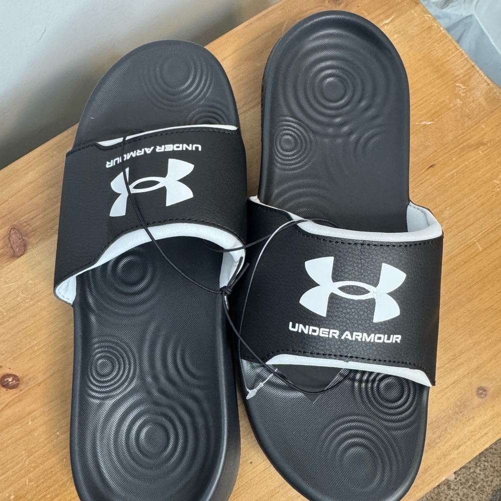 Under Armour Black And White Slide Sandals with Logo